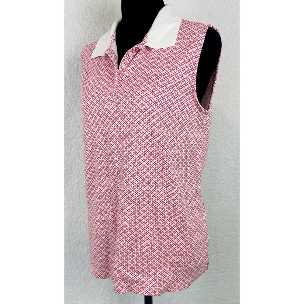 LANDS’ END • Red/White Geometric Print Sleeveless Collared Polo Top, M - Picture 5 of 16
